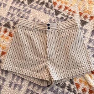 Rebecca Taylor Cream and Black Striped High Waist Shorts